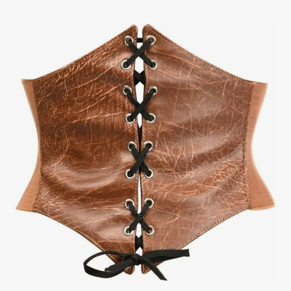 Daisy Corsets Women's Distressed Brown Faux Leather Corset Belt - NWT
